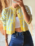 Saco Safari tejido amarillo y azul cielo con estampado animal print para mujer